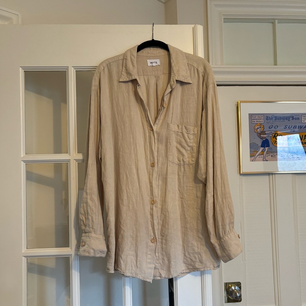 Mate the Label Organic Linen Oversized Button Down in Oatmeal